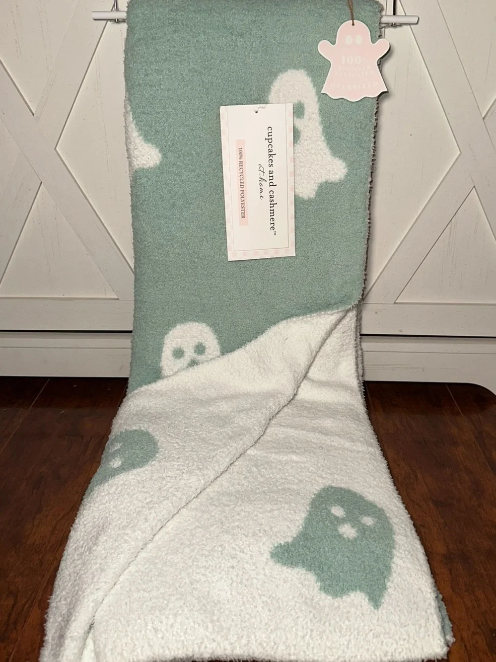 Cupcakes & Cashmere Ghost Print Oversized Throw Blanket in Sage Green